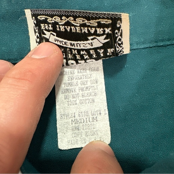 1849 Authentic Ranchwear Shirt Green Embroidered Western Cowboy Rodeo Medium - Picture 7 of 8